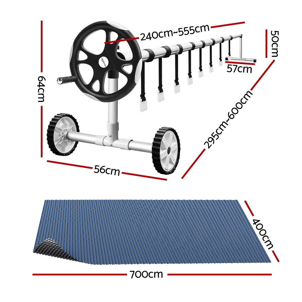 Aqua Buddy Pool Cover 600 Micron 7x4m w/ Roller 5.55m Swimming Pools Black Solar Blanket