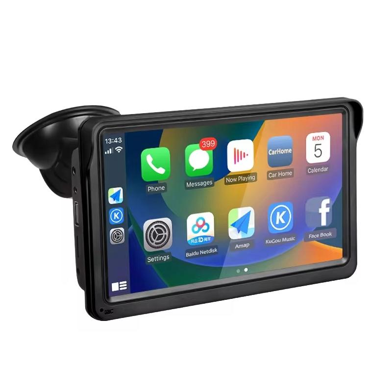 7 Inch Bluetooth 5.0 Carplay Monitor - Portable Compatible With Most Vehicles - Display + Camera