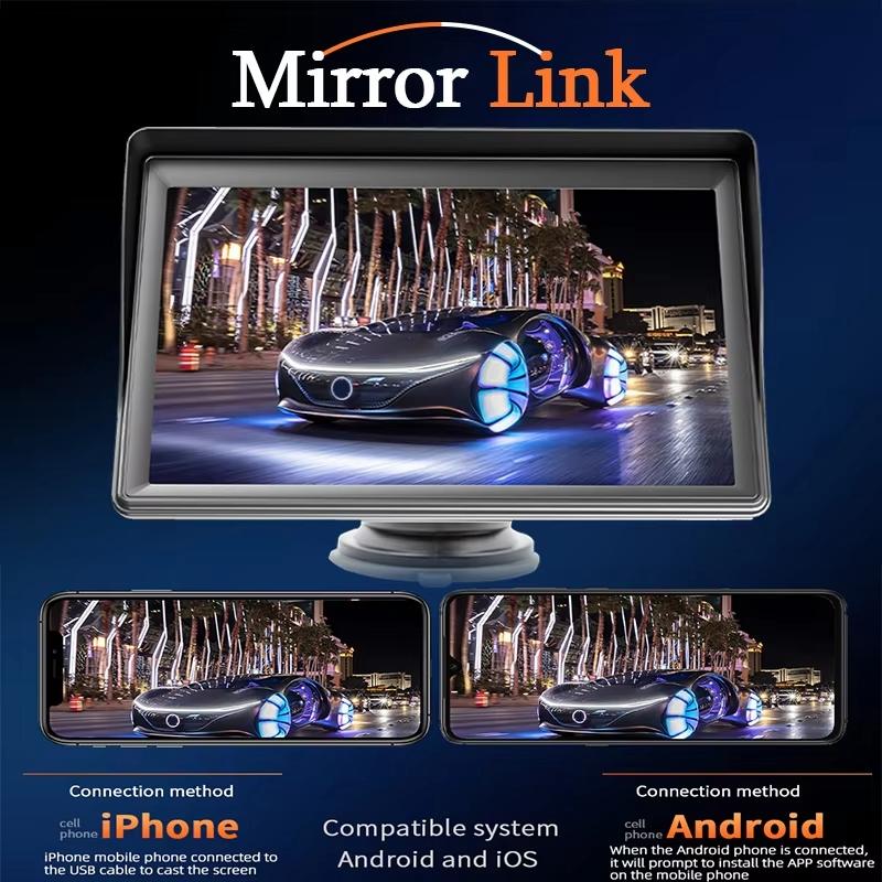 7 Inch Bluetooth 5.0 Carplay Monitor - Portable Compatible With Most Vehicles - Display + Camera