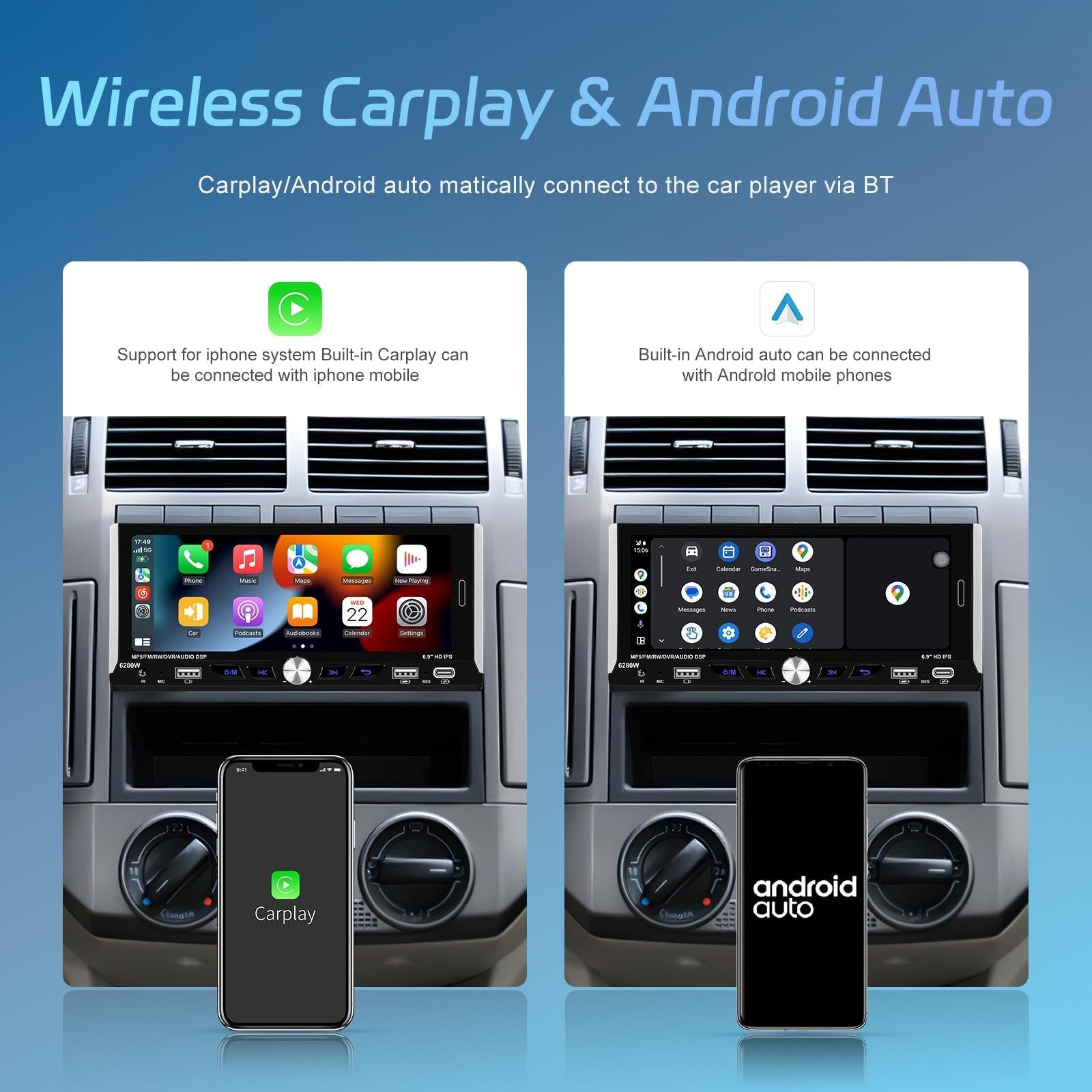 6.9 Inch Car Mp5 Player With Carplay Function & Backup Camera - Standard + Ahd Camera