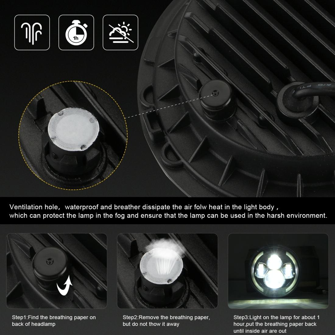7 Inch H4 / H13 Dc 9V - 30V 3000Lm 3000K - 6000K 25W Car Round Shape Led Headlight Lamps For Jeep Wrangler With Angel Eye White Light