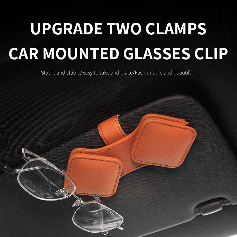 2 Pcs Orange Car Sun Visor Glasses Holder Clip with Dual Magnetic Clamps - PU Leather, Anti-Slip, and Multi-Functional Storage