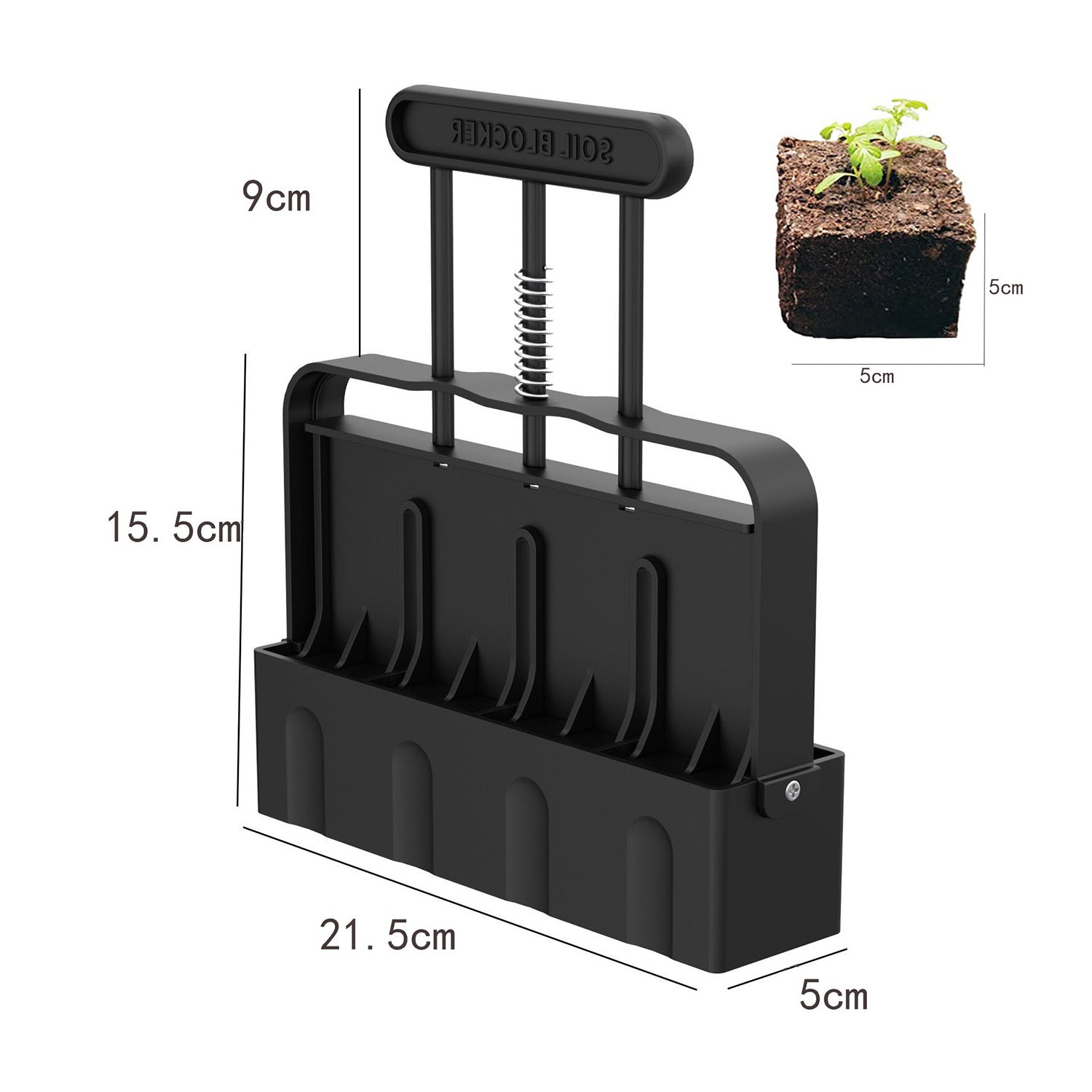 Black Manual Soil Blocker Tool - 5 x 5cm Block Maker for Seed Starting