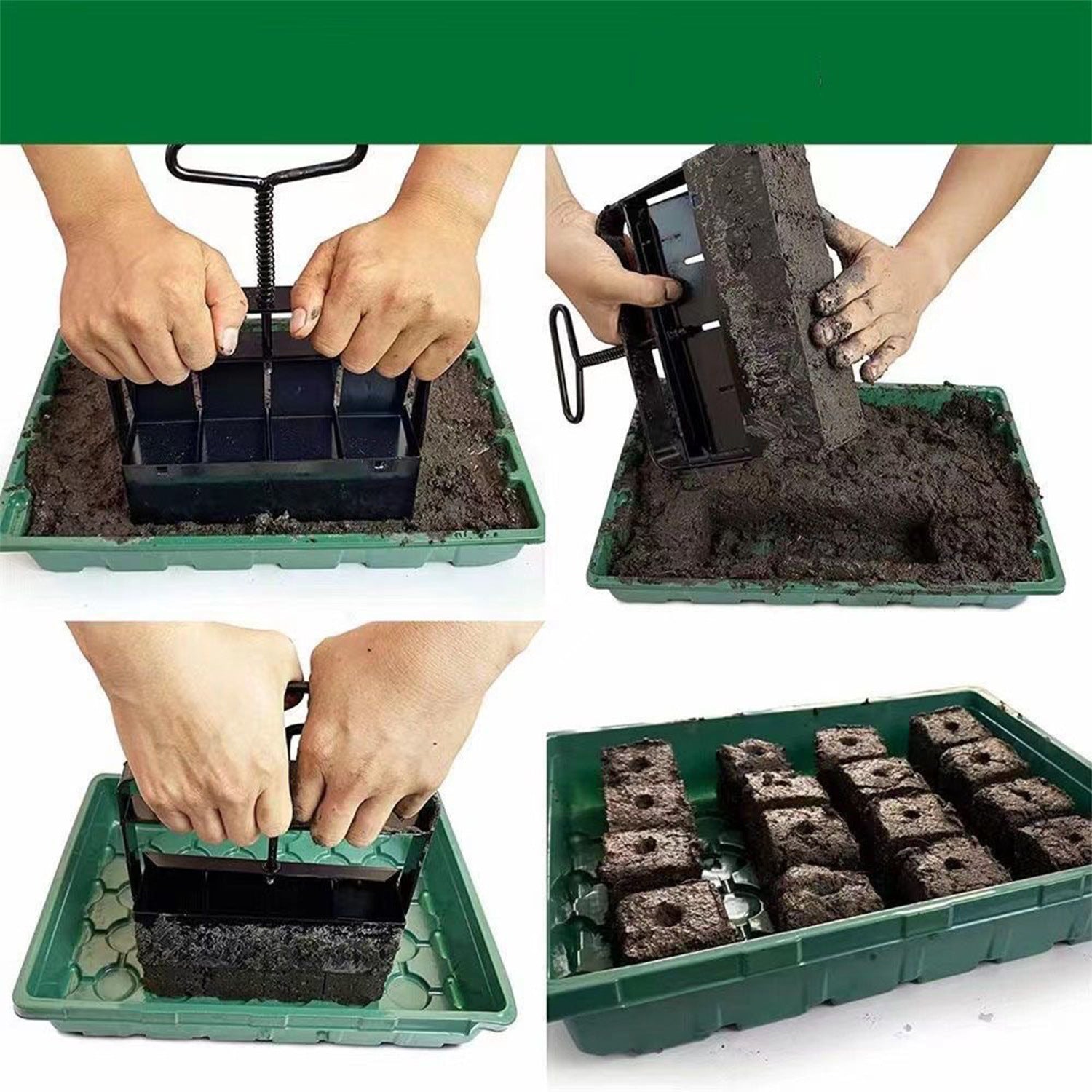 Black Manual Soil Blocker Tool - 5 x 5cm Block Maker for Seed Starting