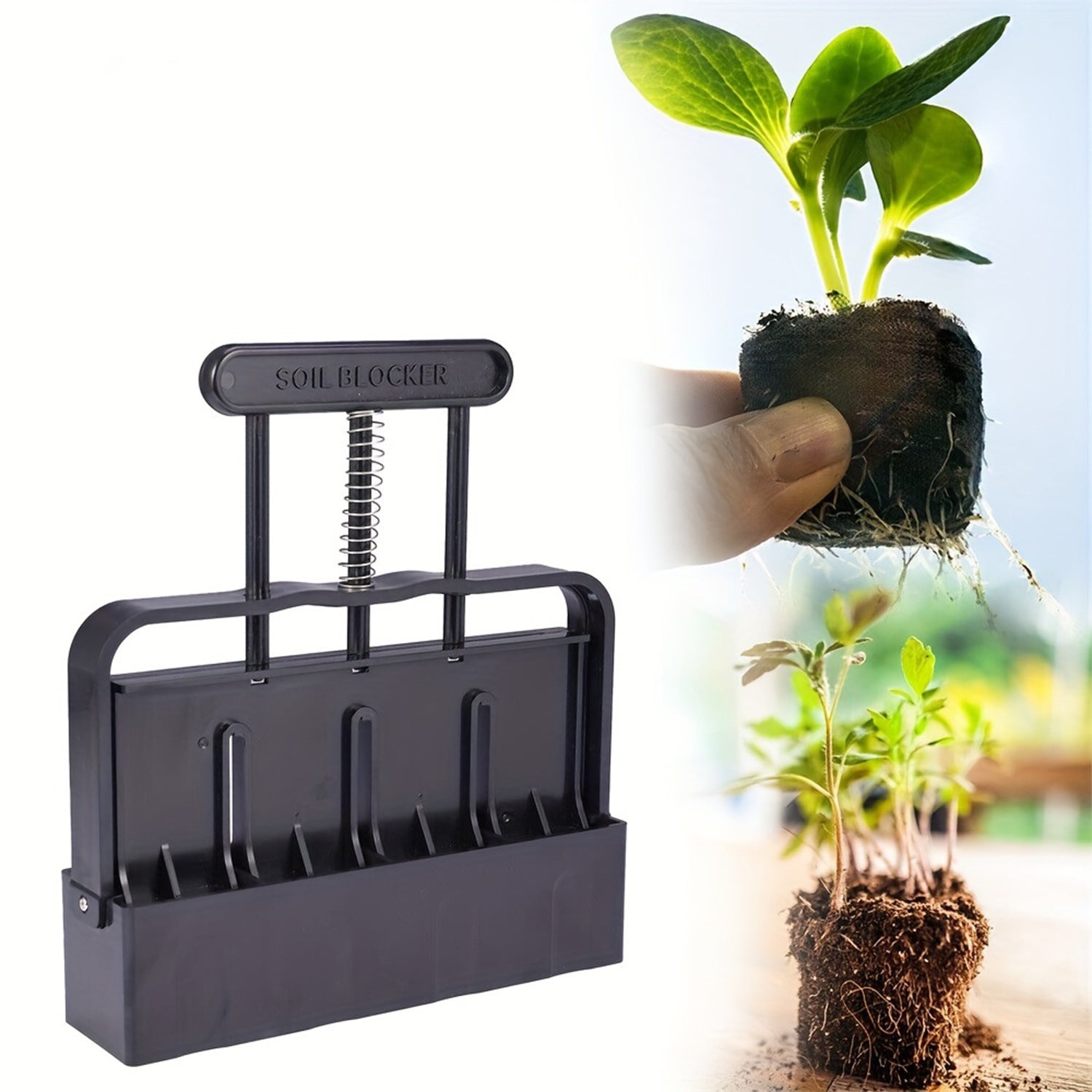 Black Manual Soil Blocker Tool - 5 x 5cm Block Maker for Seed Starting