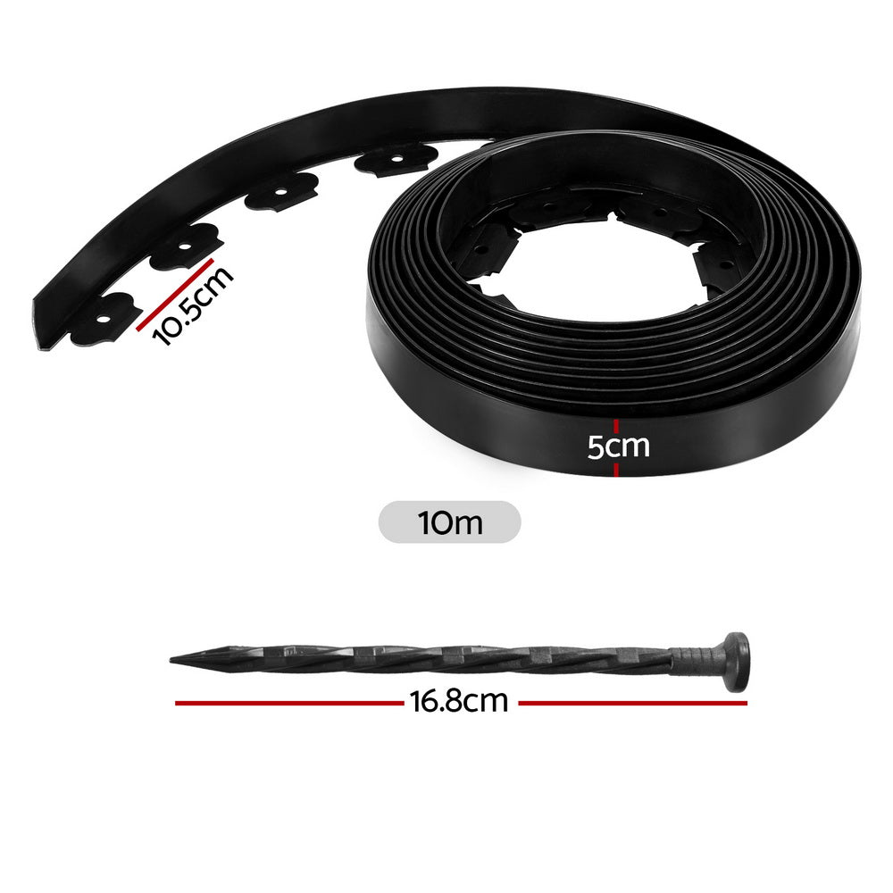 Green Fingers Garden Edging 5CM x 10M Border Support Landscape Edge Black X2