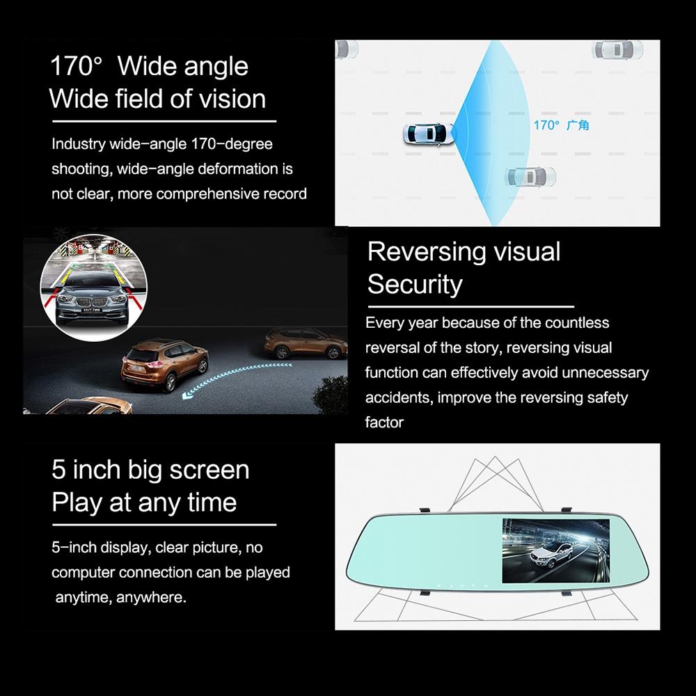 5 Lcd Touch Screen Rear View Mirror Car Recorder with Separate Camera