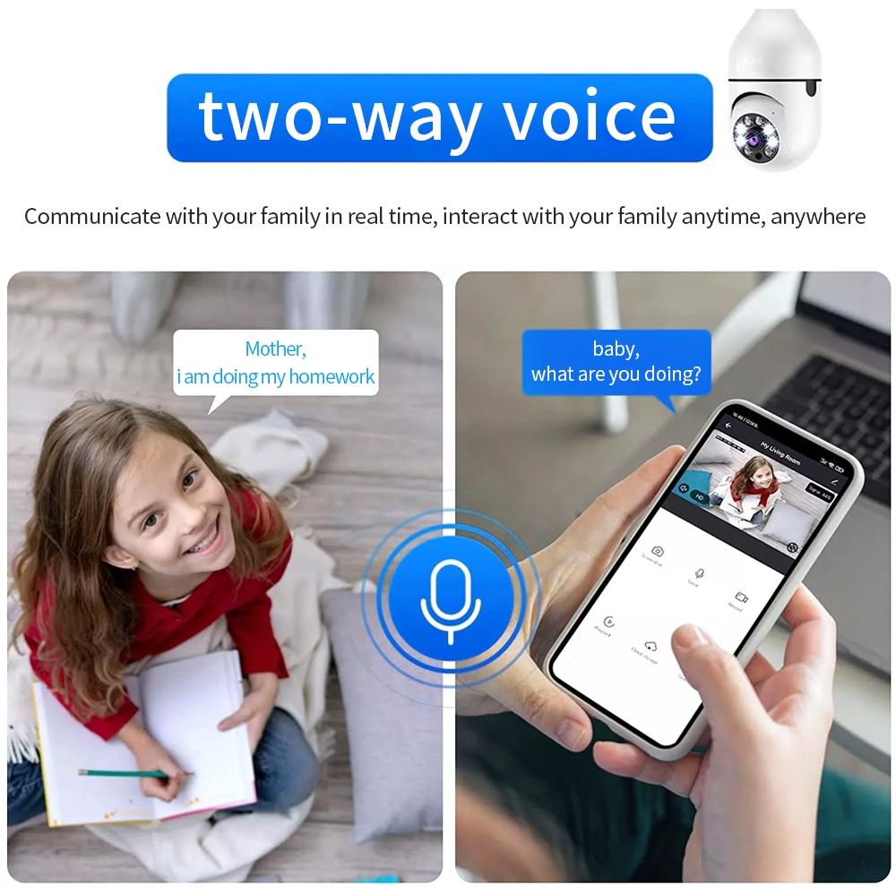 2Mp Hd Wifi Light Bulb Camera With Motion Detection Two-Way Audio Night Vision And Tf Card Support