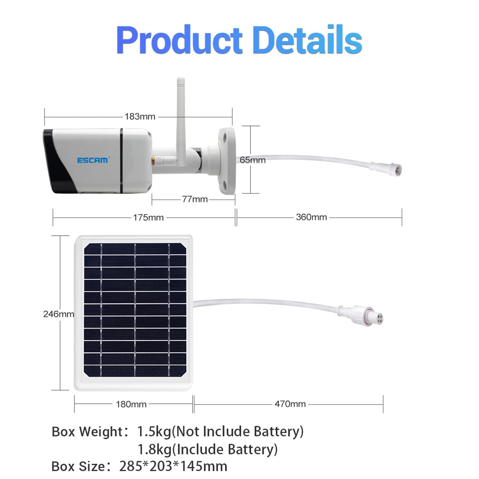 Waterproof Wifi Solar Camera With Night Vision & Motion Detection & Two Way Audio & Tf Card - 1080P