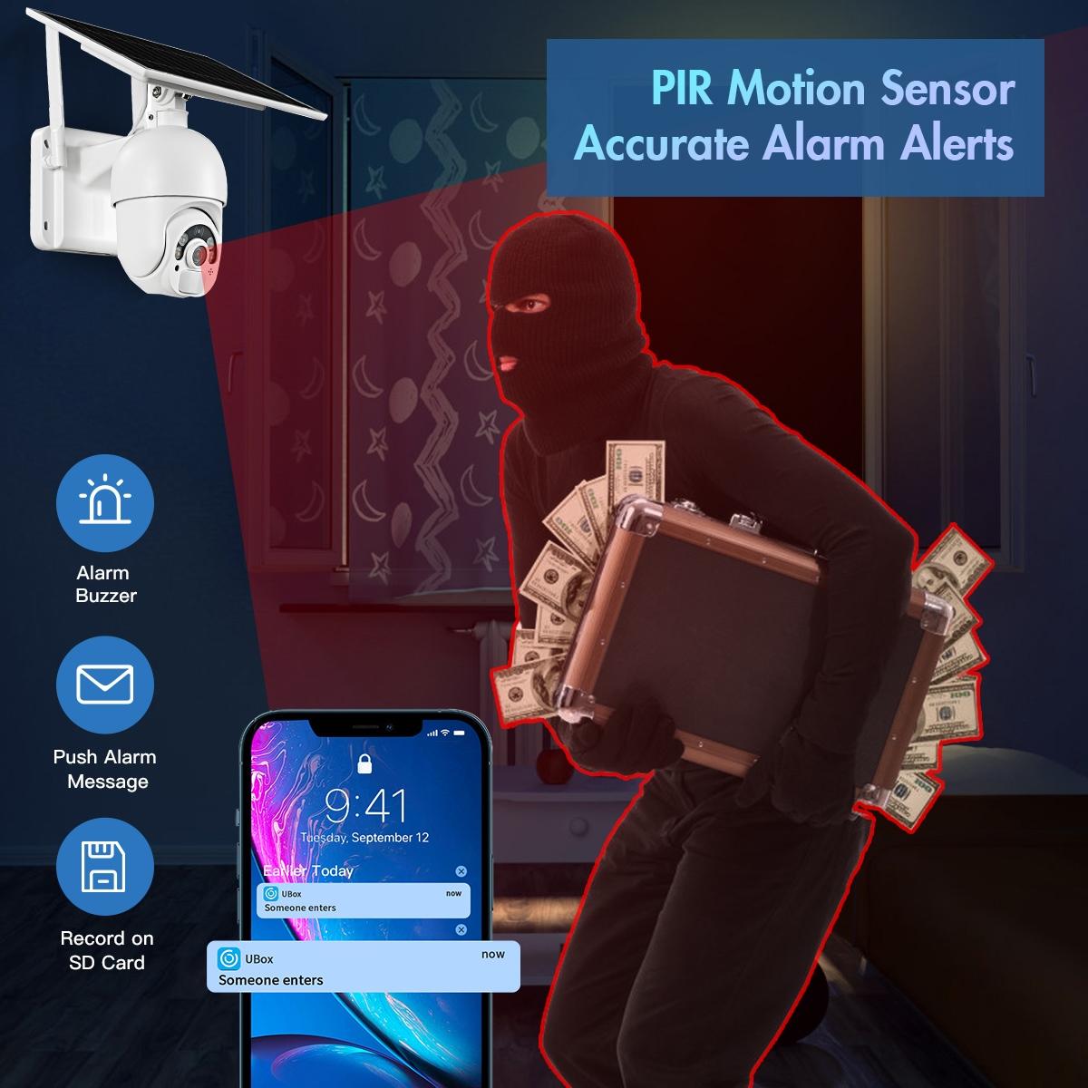 Solar-Powered Wifi Camera With 1080P Hd Pir Alarm Night Vision And Two-Way Audio