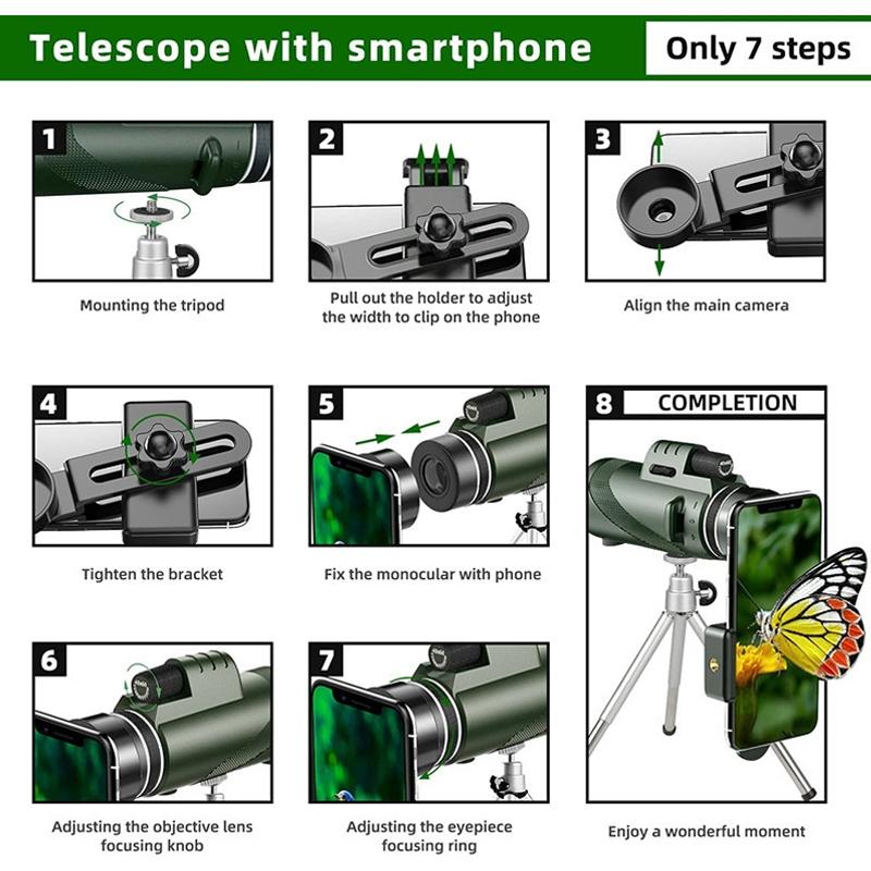 High Power Hd Monocular With Night Vision Clip & Tripod - 40X60