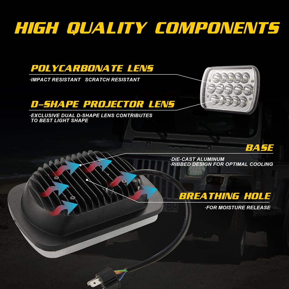 7 Inch 5X7 H4 15W Dc 9 - 30V 1500Lm Ip67 Car Truck Off - Road Vehicle Led Work Lights / Headlight With 15Leds Lamps