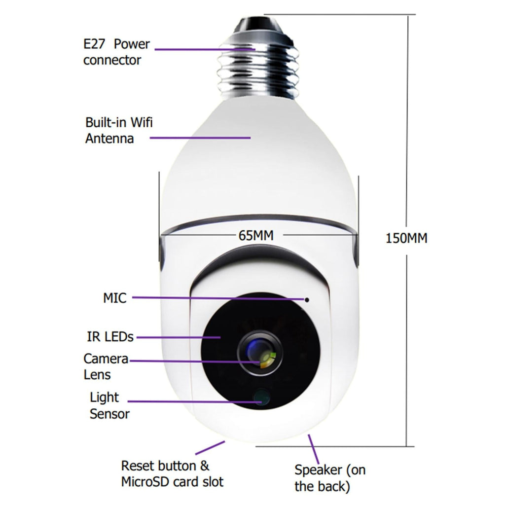 Smart Dual-Band Wifi Outdoor Light Bulb Camera - 1080P Hd 2.0Mp Infrared Night Vision Two-Way Audio Motion Detection Tf Card Support