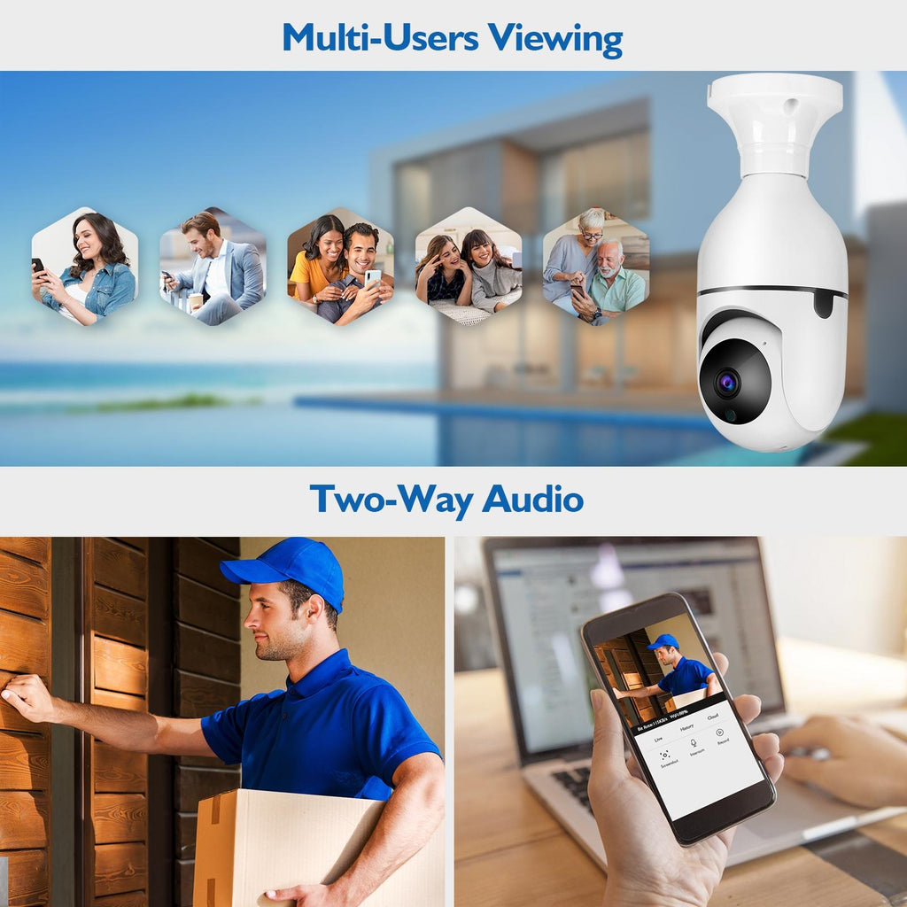 Smart Dual-Band Wifi Outdoor Light Bulb Camera - 1080P Hd Dual Light Source Infrared Night Vision Two-Way Audio Motion Detection Tf Card Support
