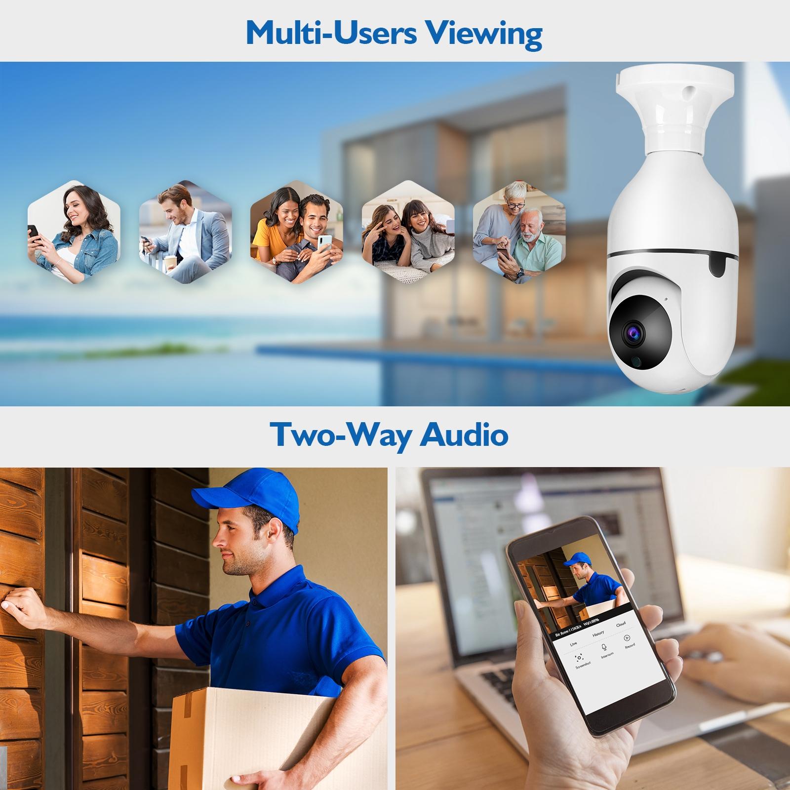 Smart Dual-Band Wifi Outdoor Light Bulb Camera - 1080P Hd Dual Light Source Infrared Night Vision Two-Way Audio Motion Detection Tf Card Support