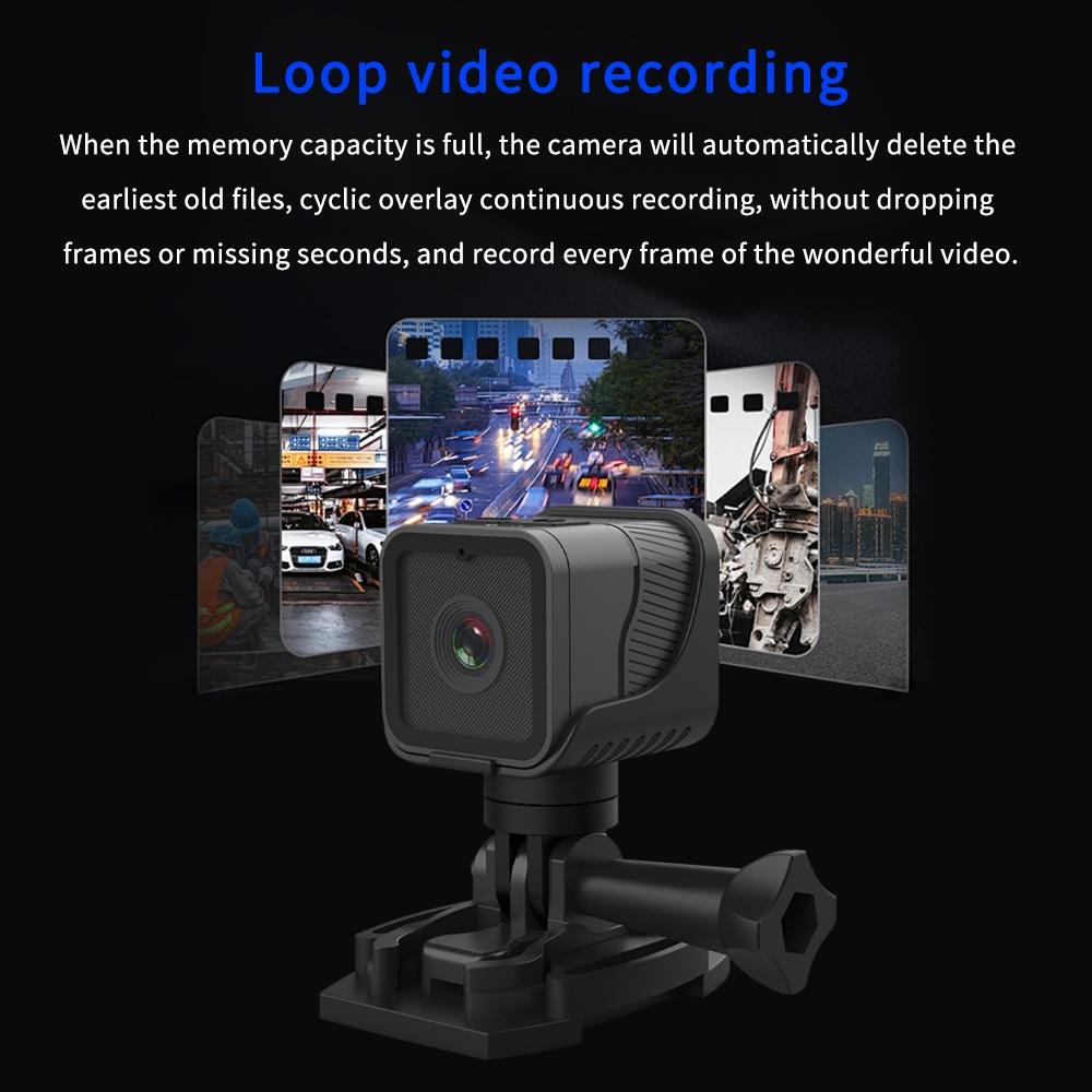 Waterproof Mini Action Camera With Night Vision And Ring Bracket - Black