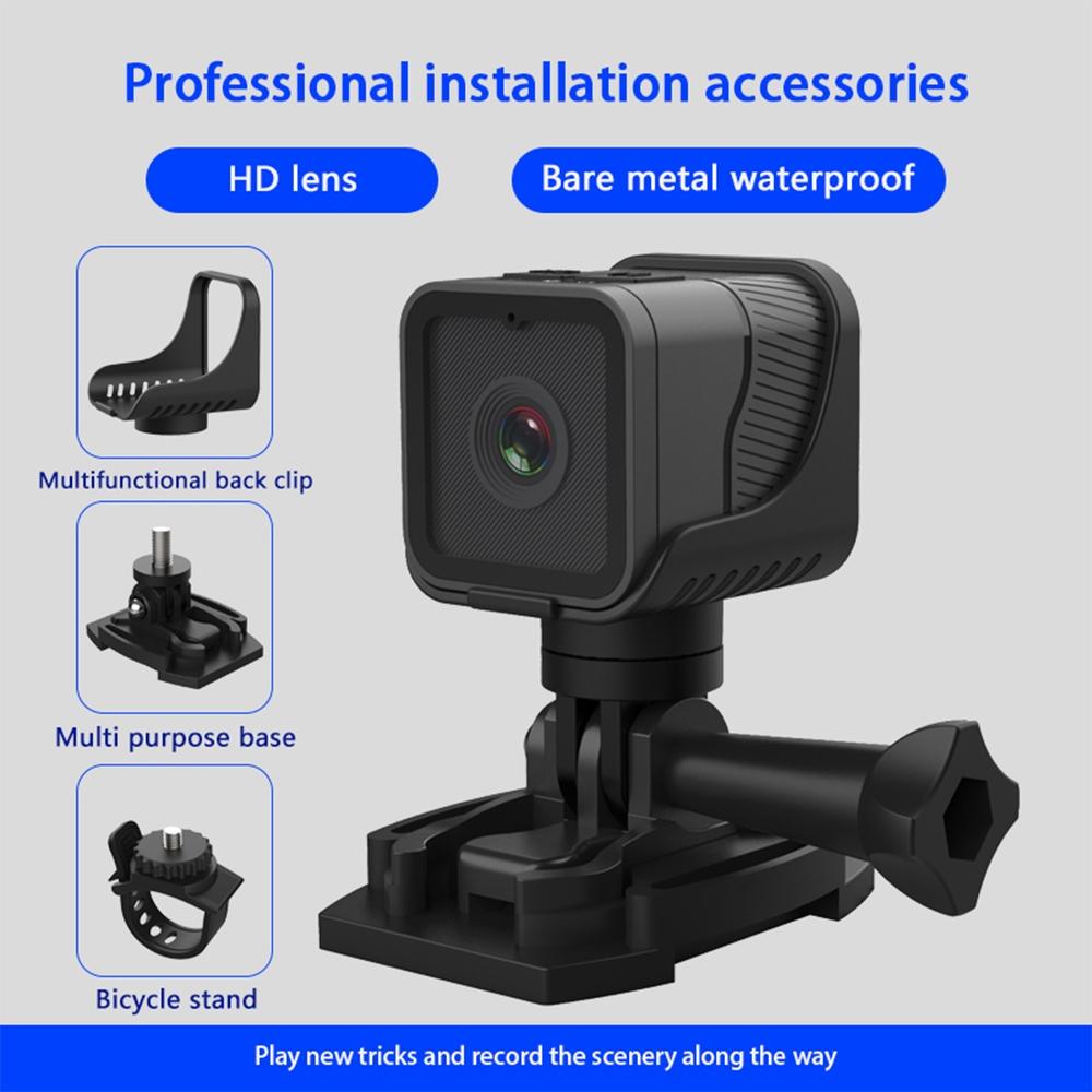 Waterproof Mini Action Camera With Night Vision And Ring Bracket - Black