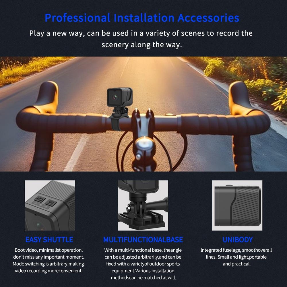Waterproof Mini Action Camera With Night Vision And Ring Bracket - Black