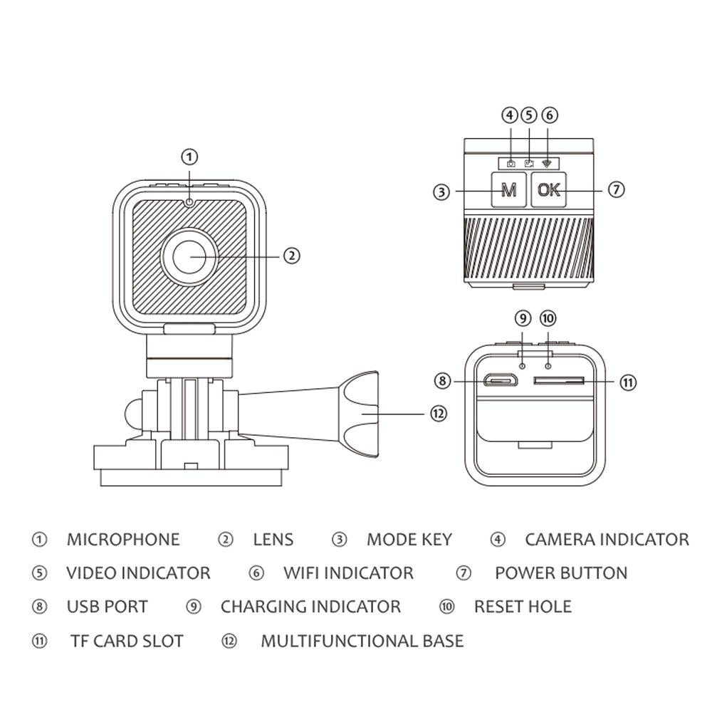Waterproof Mini Action Camera With Night Vision And Ring Bracket - Black
