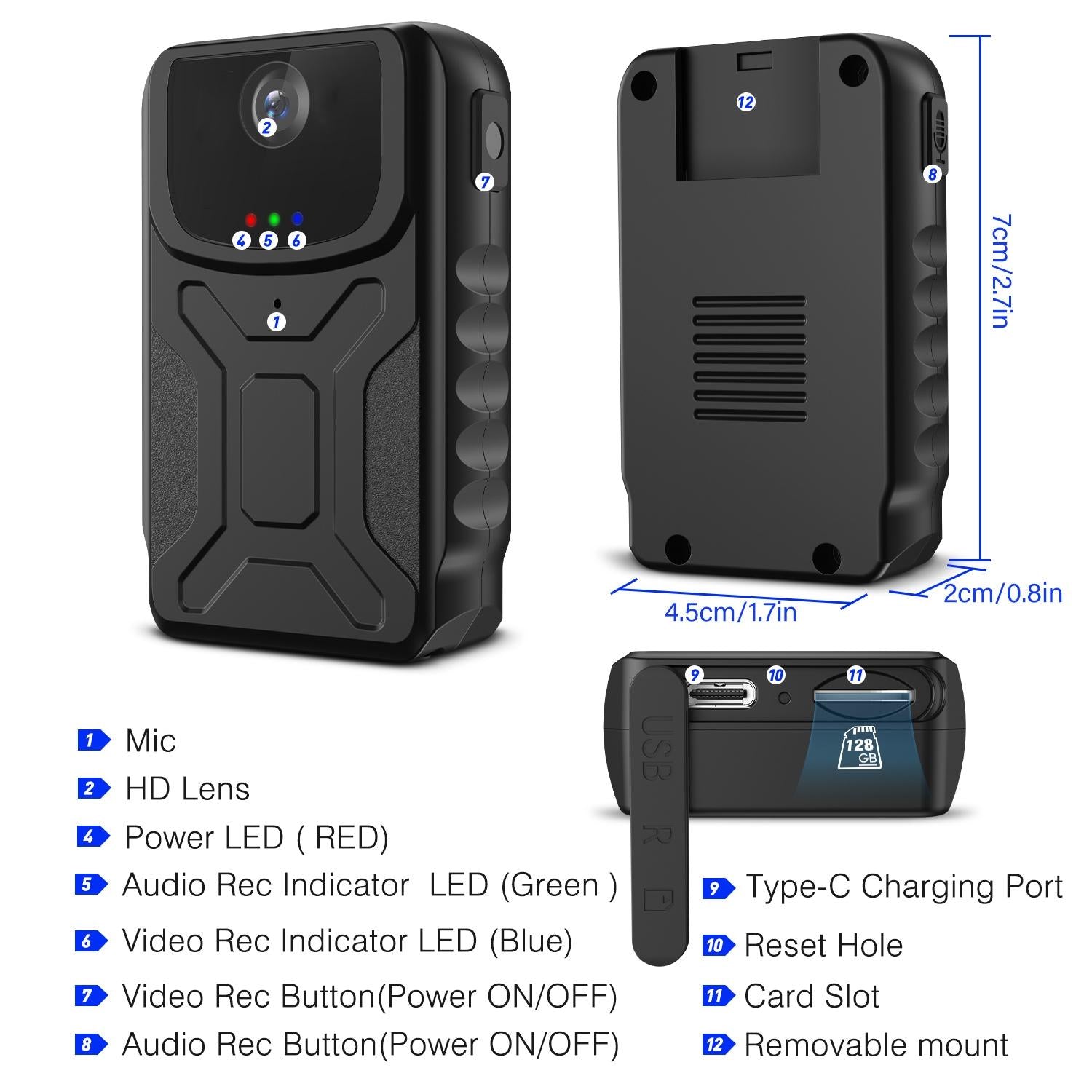Portable Mini Camera - 1080P 140 Degree Wide Angle Black