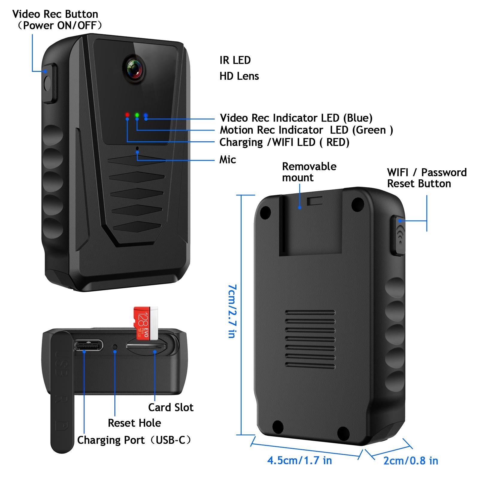 Portable Multifunctional Wearable Camera - 1080P Black