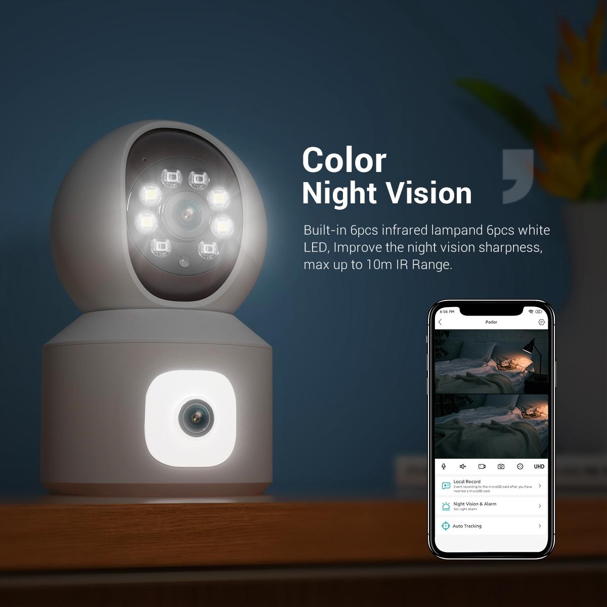2Mp Dual Lens Dual Screen Wifi Camera With Two-Way Voice & Motion Detection - Surveillance