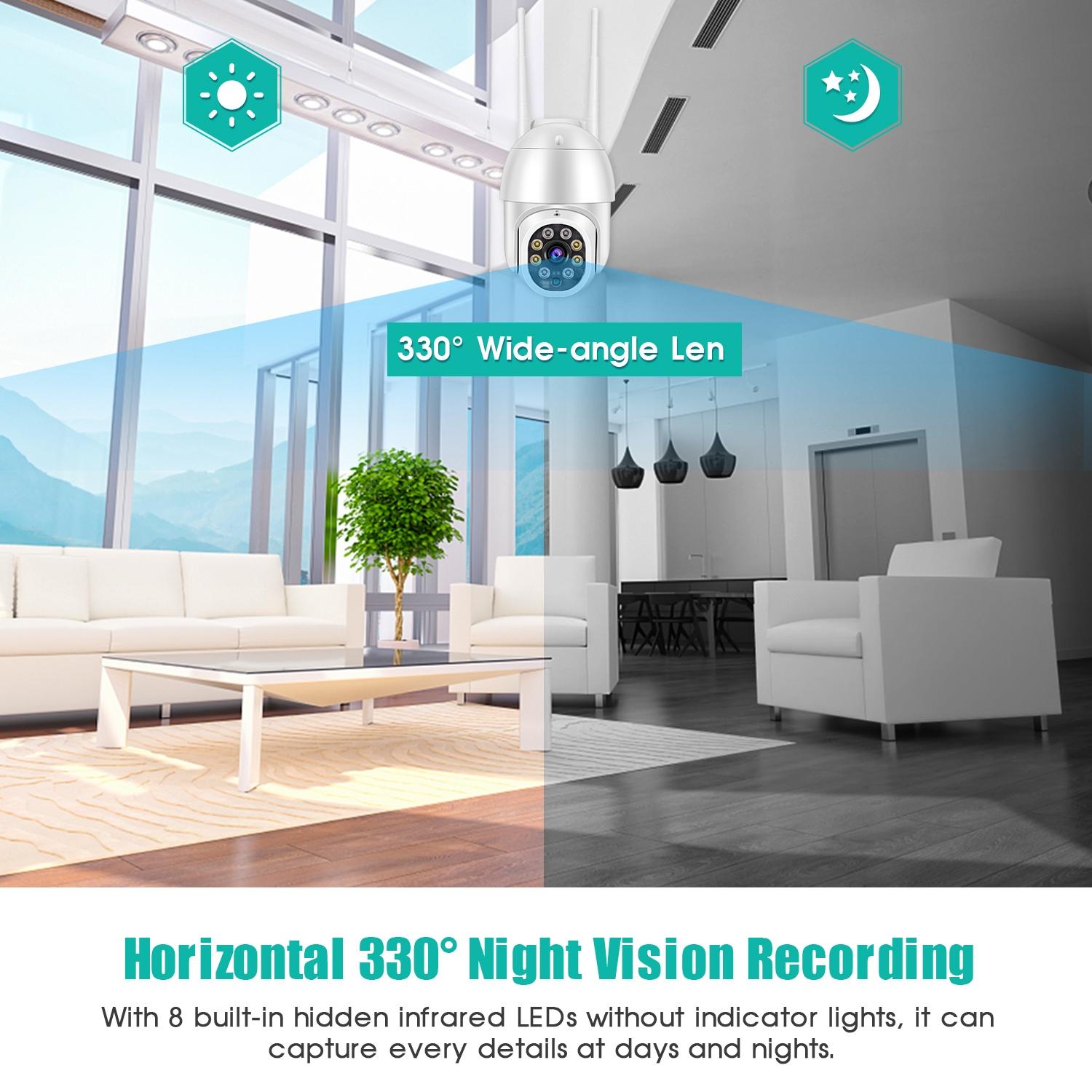 Waterproof Ptz Wifi Camera With Night Vision & Two-Way Voice Intercom & Motion Detection