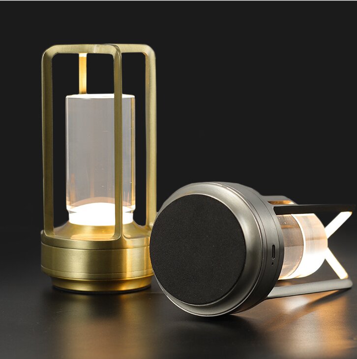 Silver Rechargeable Table Lamp - Touch Dimming 3-Color LED Light for Bedroom and Office