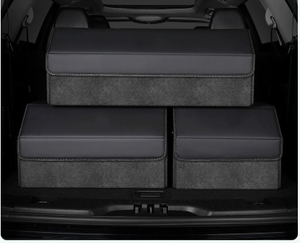 Extra Large Tumbled Leather Black Foldable Car Trunk Storage Box - Large Capacity Insertable Rear Organizer