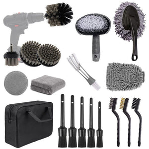 (Drill not included)Car Cleaning Supplies - Complete Auto Detail Brush Set for Interior, Exterior, Wheels & Tires - Power Scrubber Drill Brush Kit Included