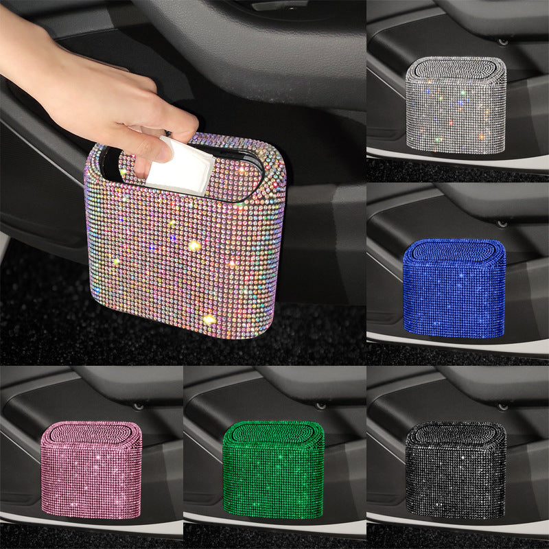 Pink Diamond Sparkly Rhinestone Car Trash Can - Diamond Auto Garbage Bin Organizer