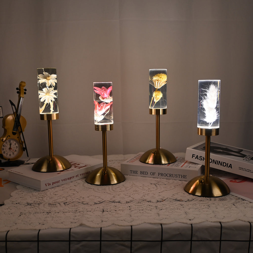 lily Eternal Flower Acrylic Table Lamp - Color-Changing LED, USB Rechargeable, Touch Control