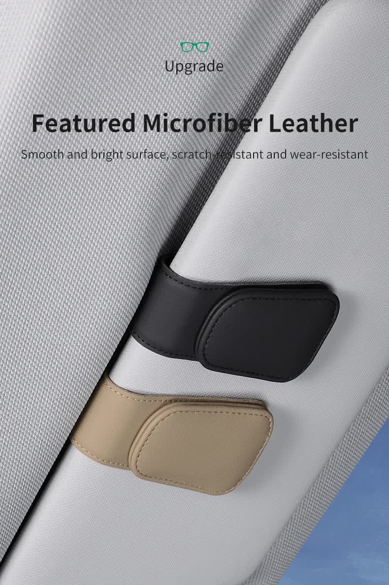 2 Pcs Black PU Leather Car Visor Sunglasses Holder - Multi-Functional Clip for Glasses, Cards & Tickets, 9.5x4.5cm