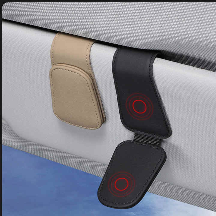 2 Pcs Green PU Leather Car Visor Sunglasses Holder - Multi-Functional Clip for Glasses, Cards & Tickets, 9.5x4.5cm