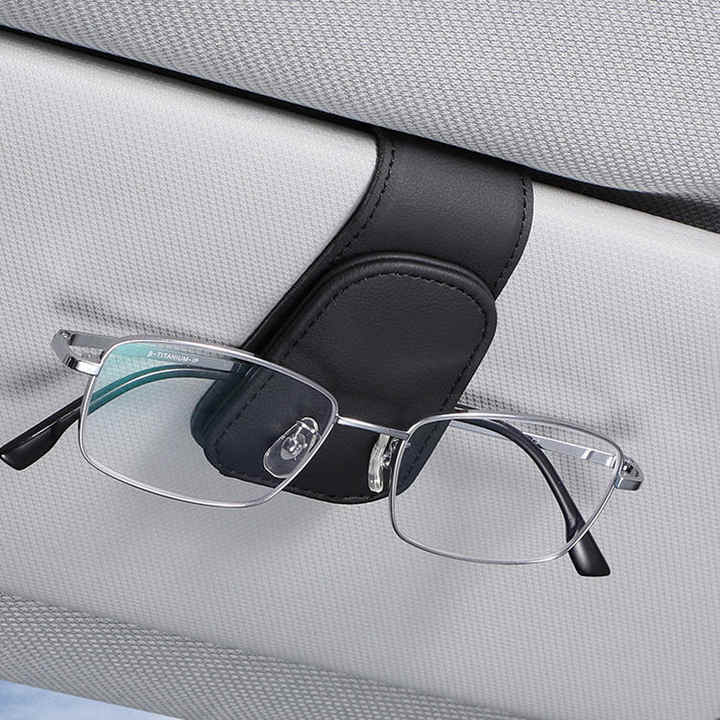 2 Pcs Grey PU Leather Car Visor Sunglasses Holder - Multi-Functional Clip for Glasses, Cards & Tickets, 9.5x4.5cm