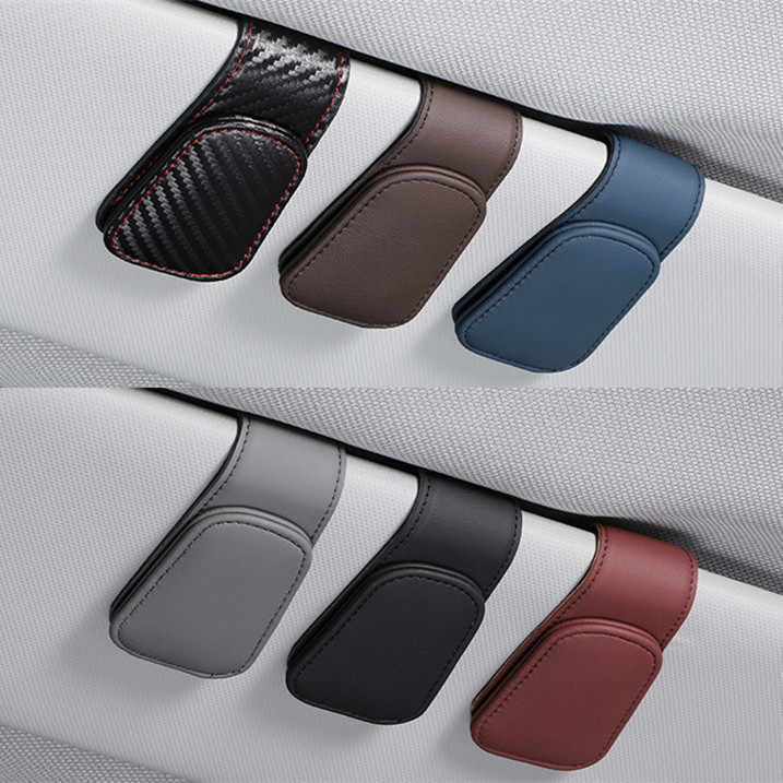 2 Pcs Orange PU Leather Car Visor Sunglasses Holder - Multi-Functional Clip for Glasses, Cards & Tickets, 9.5x4.5cm