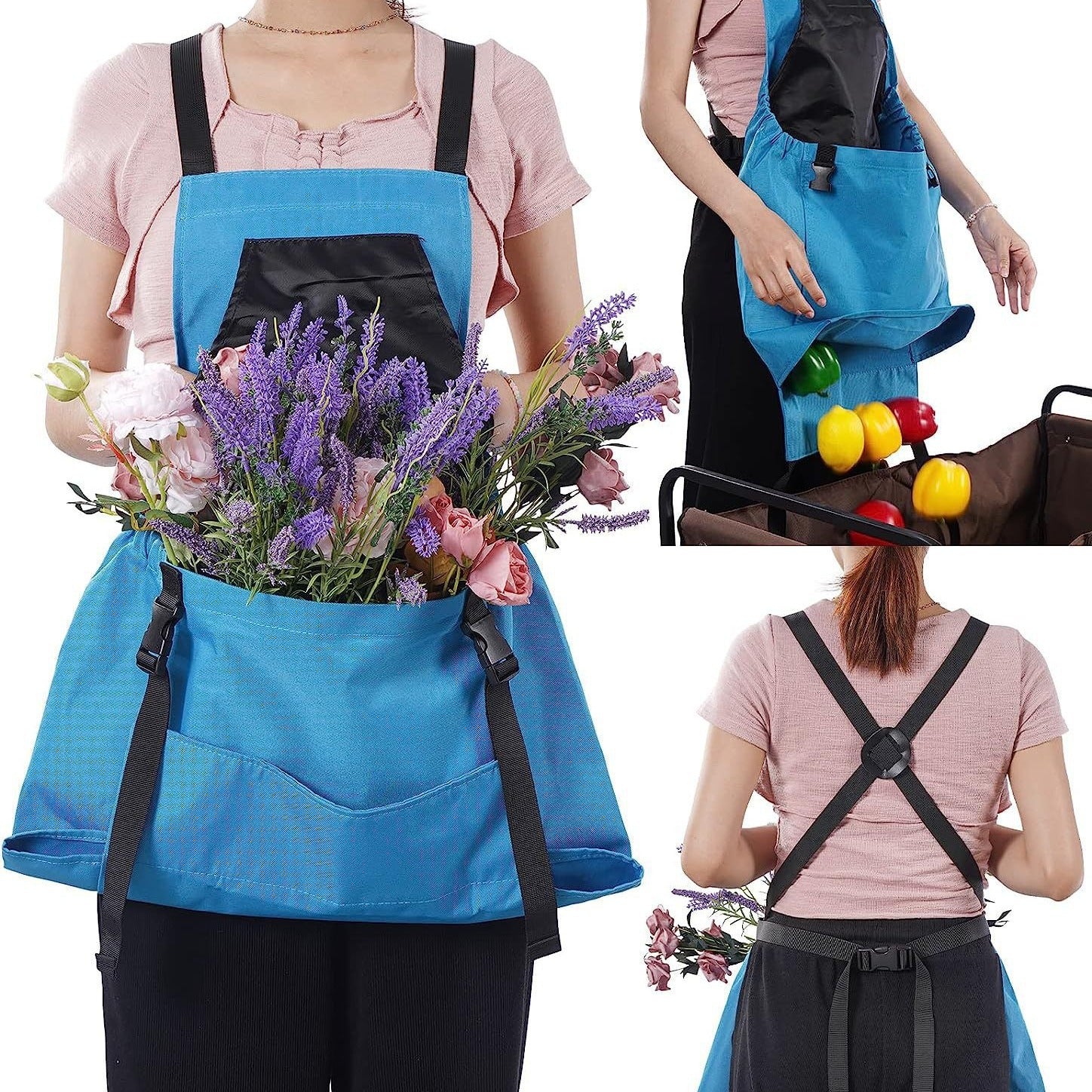 Blue Garden Harvesting Apron - Waterproof Oxford Cloth with Quick Release Pouch