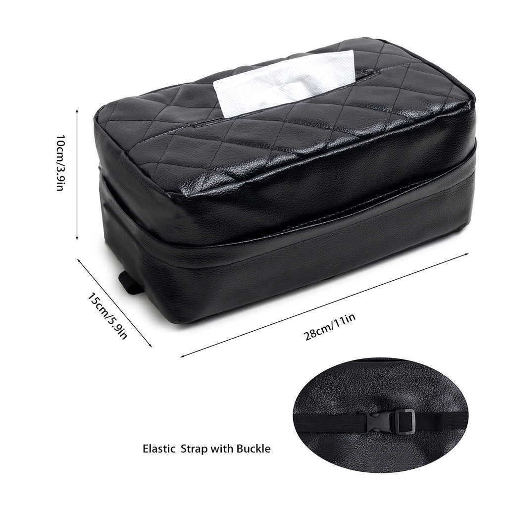 White 2-Pack Car Tissue Box Holder Set - Universal Sun Visor & Seat Back PU Leather Organizer