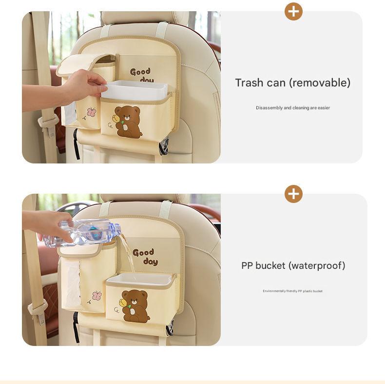 Car Seat Back Organizer with Practical design-Multi-Pocket Storage for Tissues and Gadgets-Beige