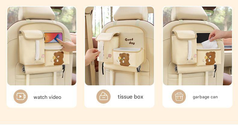 Car Seat Back Organizer with Practical design-Multi-Pocket Storage for Tissues and Gadgets-Brown