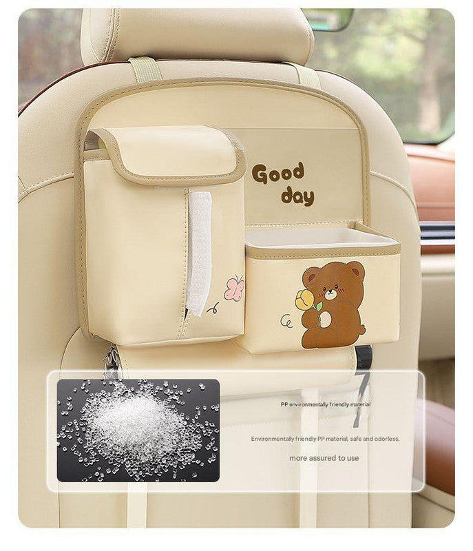 Car Seat Back Organizer with Practical design-Multi-Pocket Storage for Tissues and Gadgets-Cute bear(Pink)