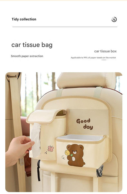Car Seat Back Organizer with Practical design-Multi-Pocket Storage for Tissues and Gadgets-Cute bear(Pink)