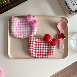 Korean INS Kitty Quilt Insulation Pad, Cute Fabric Kitchen Mat, Desktop Decoration (Pink plaid)