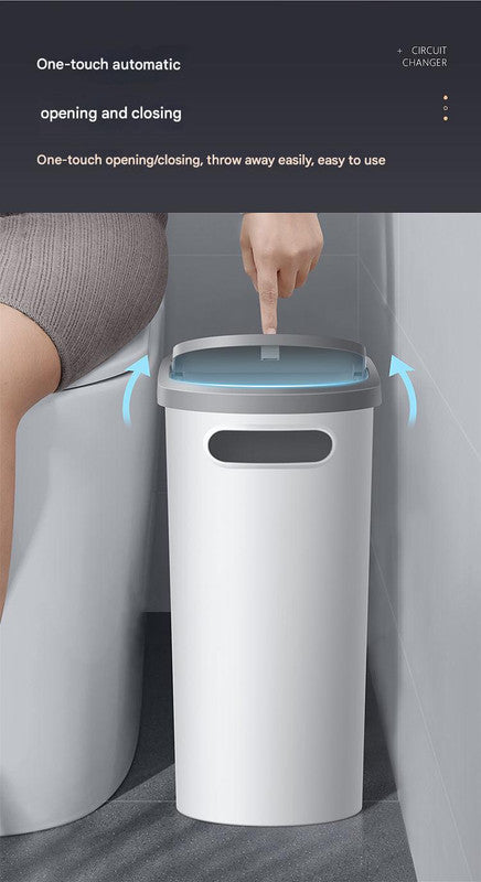 Slim Press-Top Trash Can with Top Storage Compartment - Narrow Design for Bathroom & Small Spaces(Ash cover + ash bucket)
