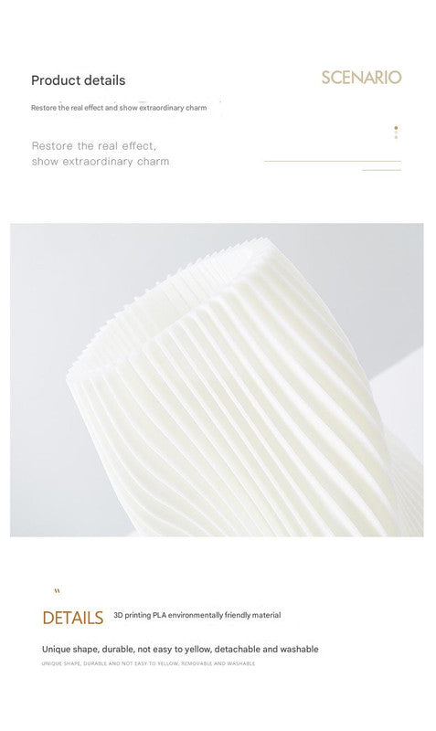 Unique Pleated Design Table Lamp - 3D Printed Washable Shade, Wooden Base, Adjustable LED (Three-star rotation)