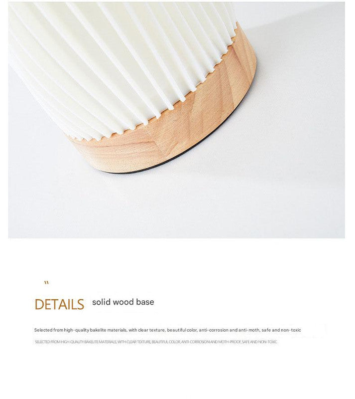 Unique Pleated Design Table Lamp - 3D Printed Washable Shade, Wooden Base, Adjustable LED (Three-star rotation)
