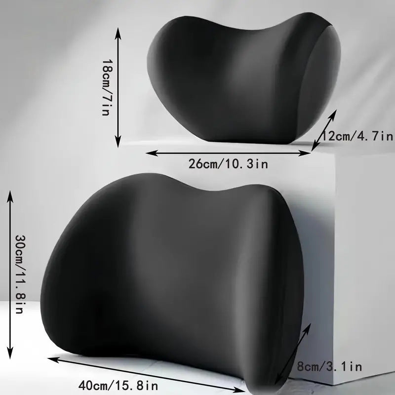 Grey Ergonomic Memory Foam Car Headrest & Lumbar Support Cushion Set - Driving Comfort Neck & Back Pillow