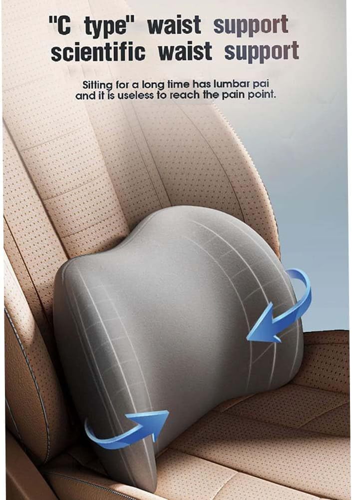 Grey Ergonomic Memory Foam Car Headrest & Lumbar Support Cushion Set - Driving Comfort Neck & Back Pillow