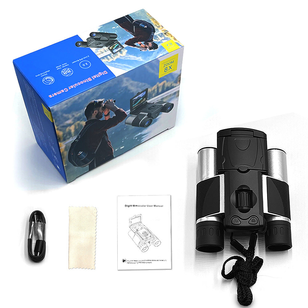 Black HD Digital Camera Binoculars 8X Zoom - Record Video & Photos with LCD Screen, Starlight Night Vision for Outdoors