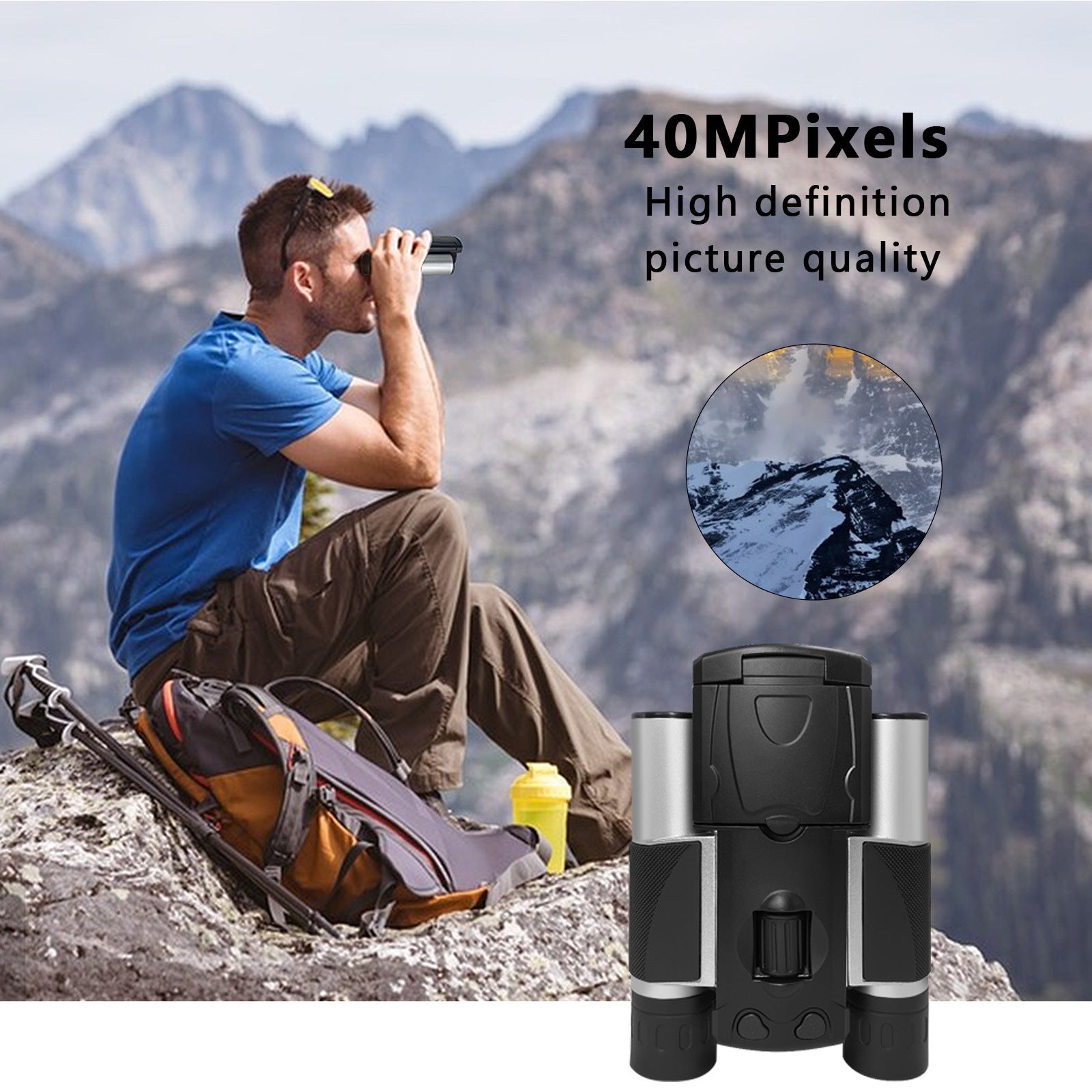 Silver and Black HD Digital Camera Binoculars 8X Zoom - Record Video & Photos with LCD Screen, Starlight Night Vision for Outdoors